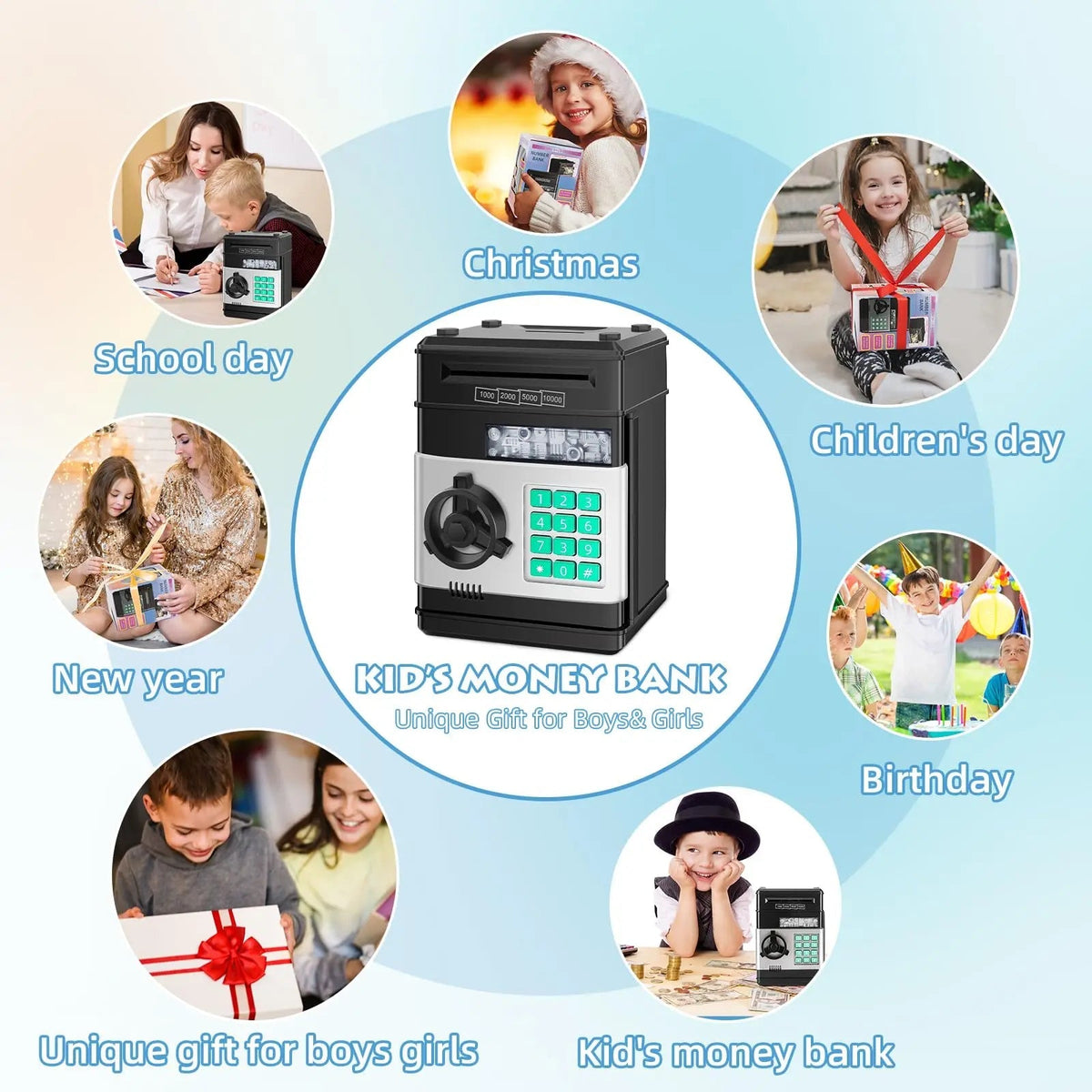 Electronic ATM Piggy Bank — Digital Display, Password Protected, Coin Slot, Bill Feeder, Realistic Sounds, Kids Gift