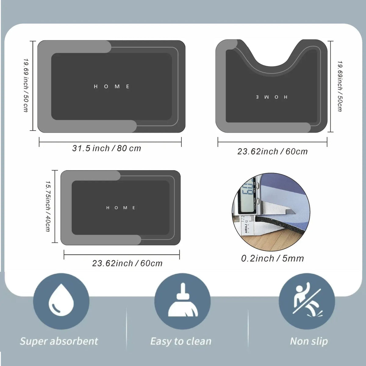 Bathroom Mat — Quick-Dry, Non-Slip, Plush, Absorbent, Machine Washable