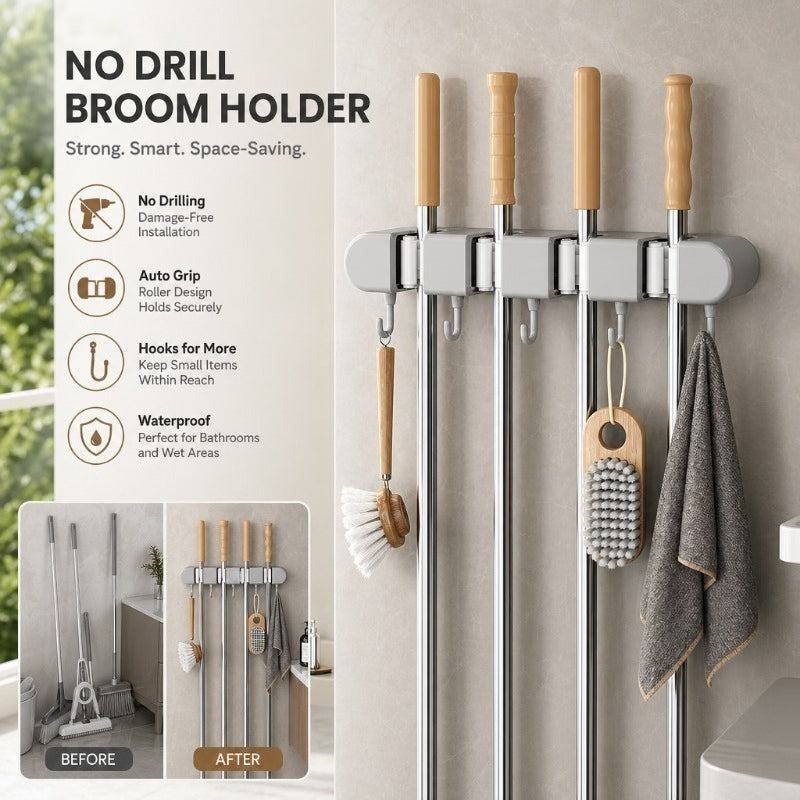 Drill-Free Wall Mop Holder