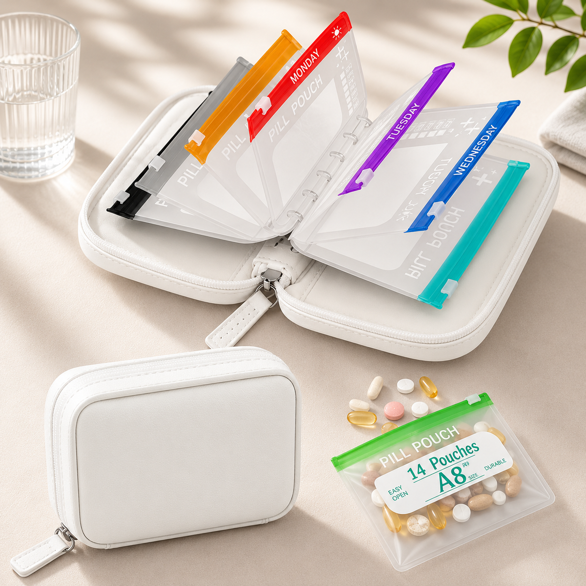 Premium Waterproof PU Travel Pill Organizer Set