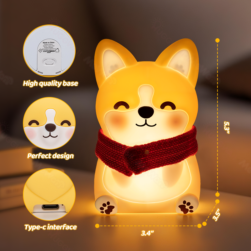 Satsus® Corgi Puppy Adorable Squishy Silicone  LED Night Light - Perfect Gift for Kids and Girls