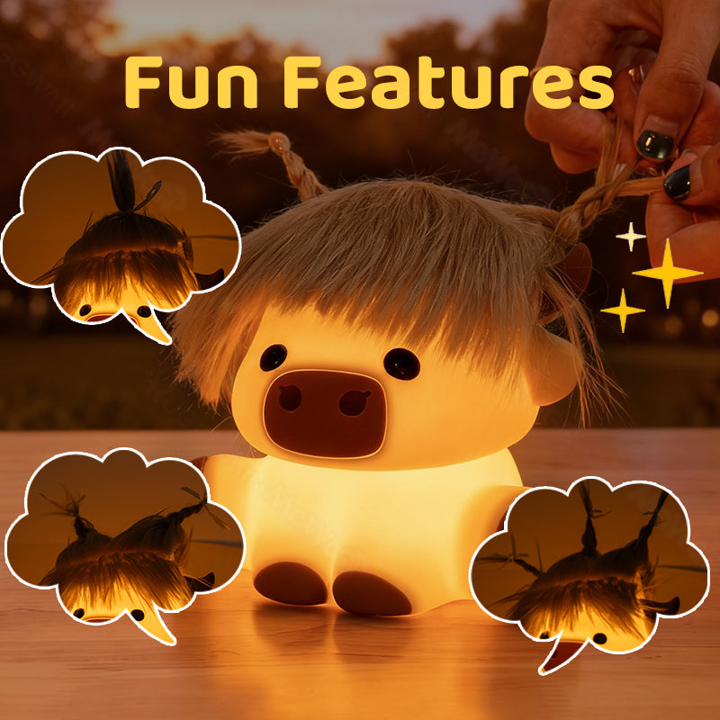 Satsus® Highland Cow with Hair Silicone Squishy LED Night Light - Perfect Gift for Kids and Girls