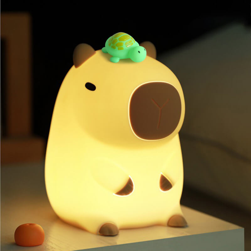 Satsus® Capybara With Turtle LED Squishy Night Light For Gift USB Rechargeable Capybara Lamp