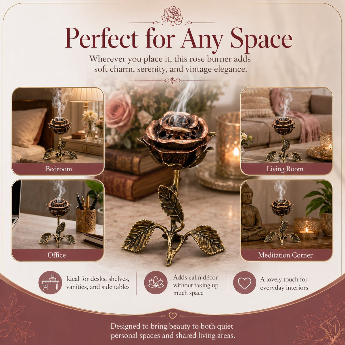 Vintage Rose Incense Burner – A Thoughtful Gift for Meditation & Relaxation Lovers