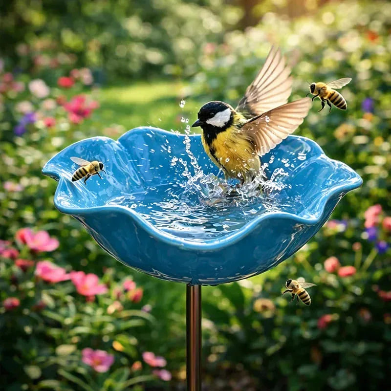 Garden Flower Bird Waterer Handmade Metal Flower Garden Stake