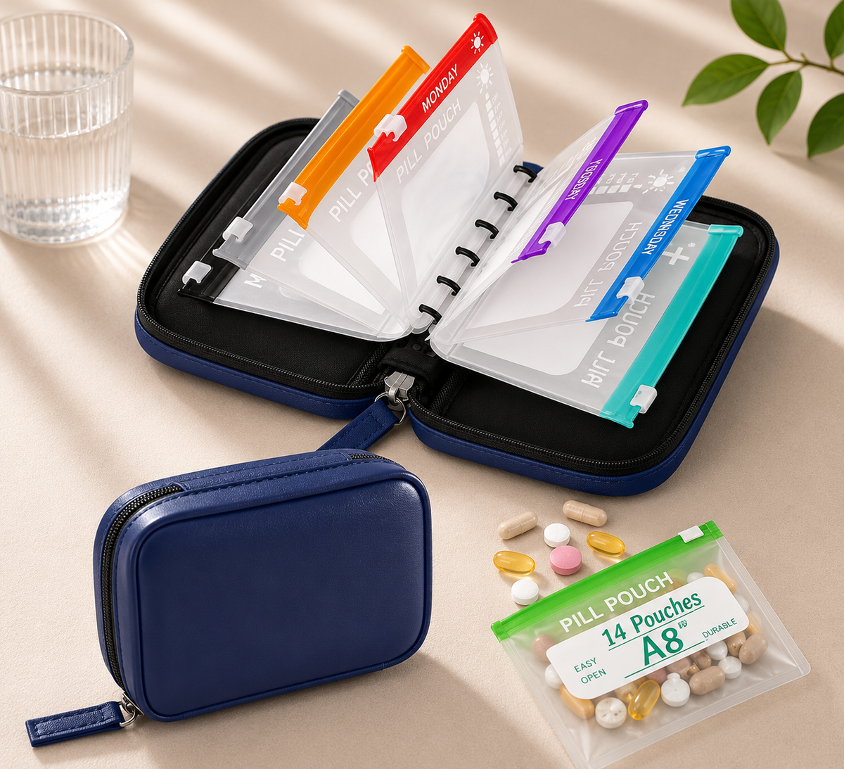 Premium Waterproof PU Travel Pill Organizer Set