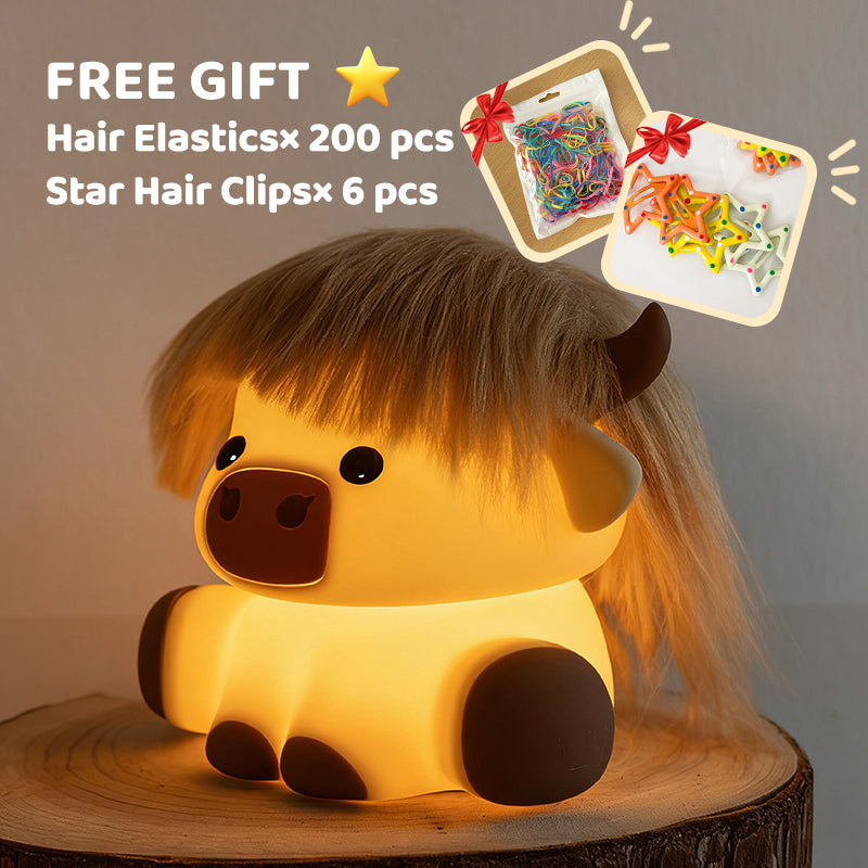 Satsus® Highland Cow with Hair Silicone Squishy LED Night Light - Perfect Gift for Kids and Girls