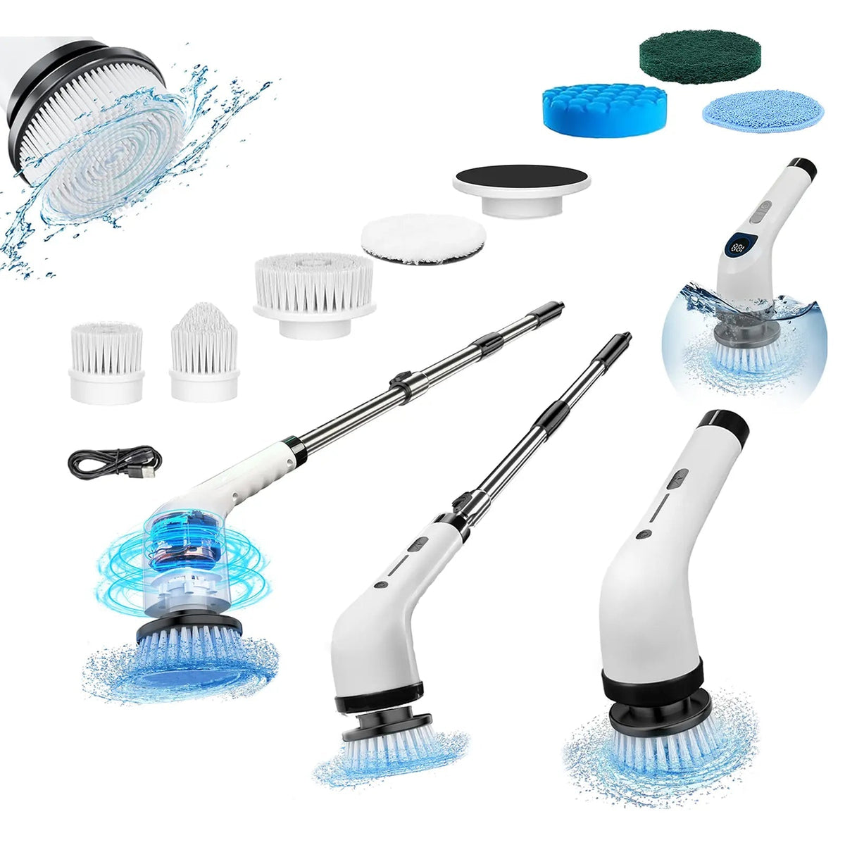 Cordless Electric Spin Scrubber — Rechargeable Power Cleaning, Handheld, Adjustable, Extendable, Multi-Surface