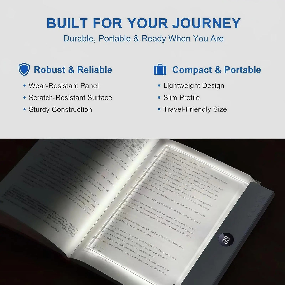 LED Book Reading Light — Portable, Rechargeable, Adjustable Brightness, Clip-On, Eye-Caring, Flexible Neck