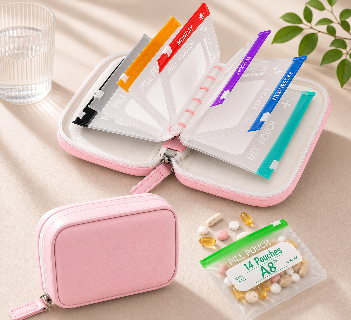 Premium Waterproof PU Travel Pill Organizer Set