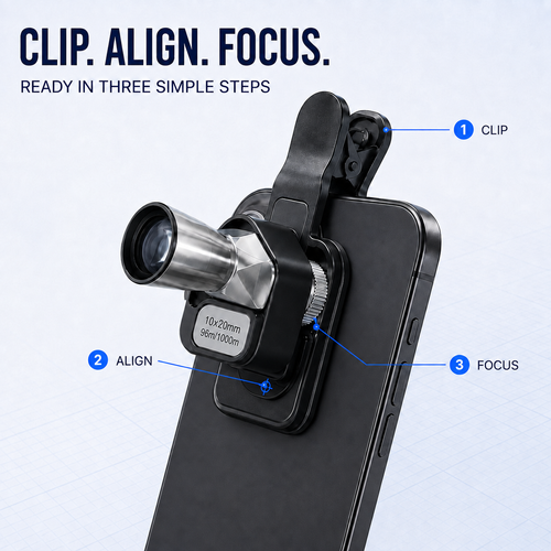 10×20 Mini Monocular Phone Telescope – Pocket Long-Distance Viewer with Adjustable Smartphone Clip
