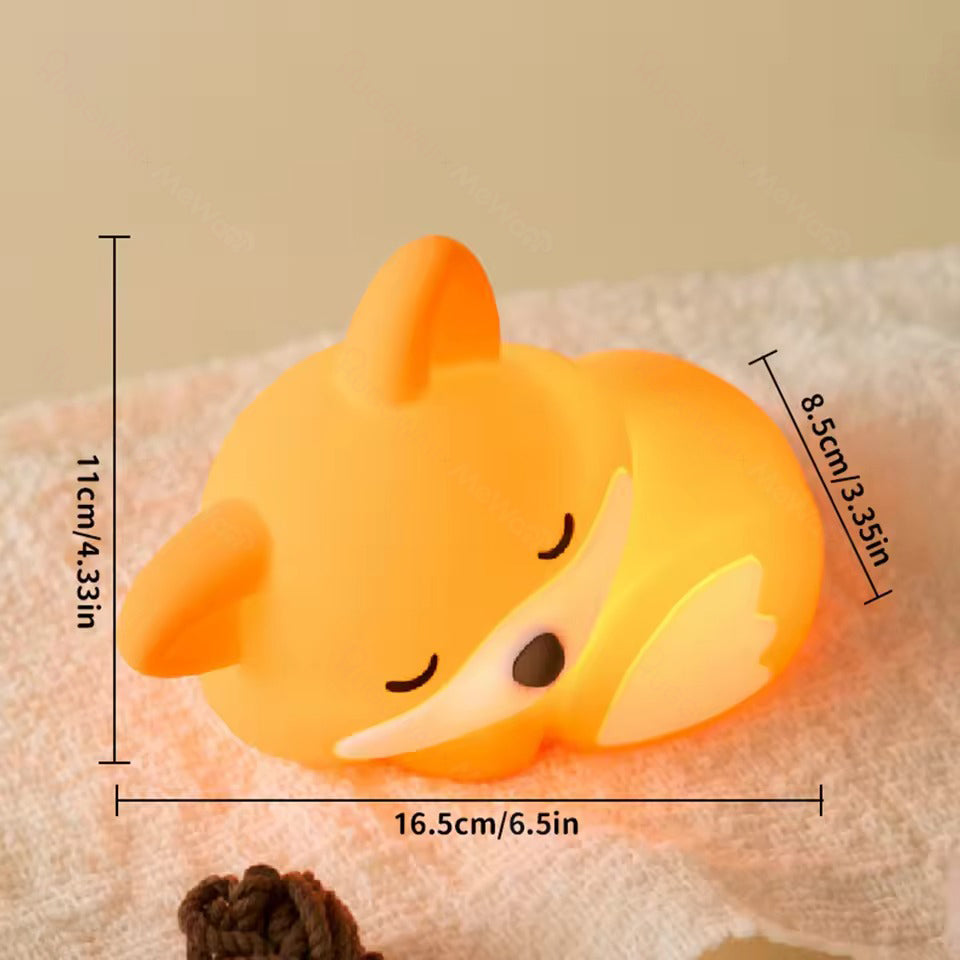 Satsus® Fox Night Light with Curled Tail Silicone Squishy Animal Design Lamp Perfect Gift