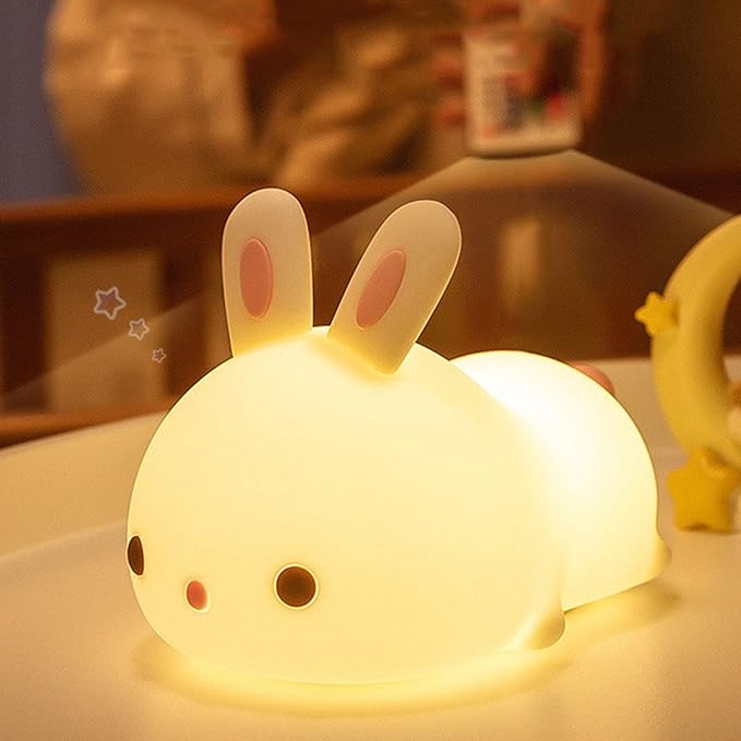 Satsus® Squishy Silicone Lazy Rabbit LED Night Light - Perfect Gift for Kids and Girls
