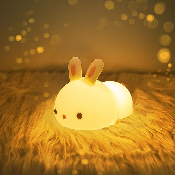 Satsus® Squishy Silicone Lazy Rabbit LED Night Light - Perfect Gift for Kids and Girls