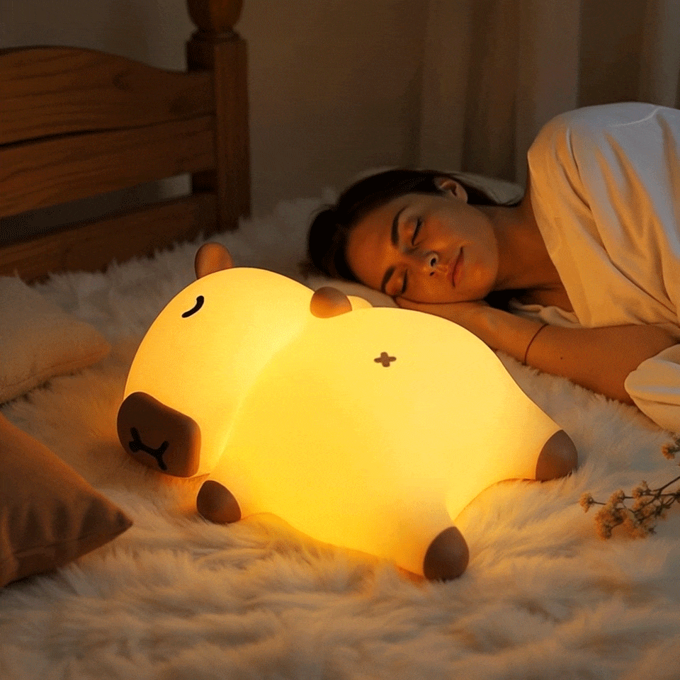 Satsus® Sleeping Capybara Breathing Squishy Silicone Companion Sound LED Night Light Perfect Gift