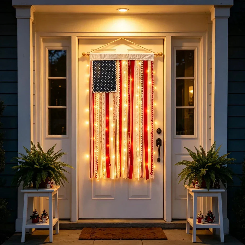 4 x 2.3 Ft Lighted Rag American Flag Banner -  USA 250th Celebration