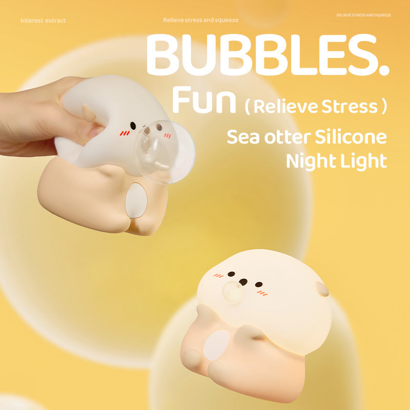 Satsus® Otter Bubble Blowing Baby Squishy Silicone Night Light Soft Glow Adorable Funny Perfect for Gift