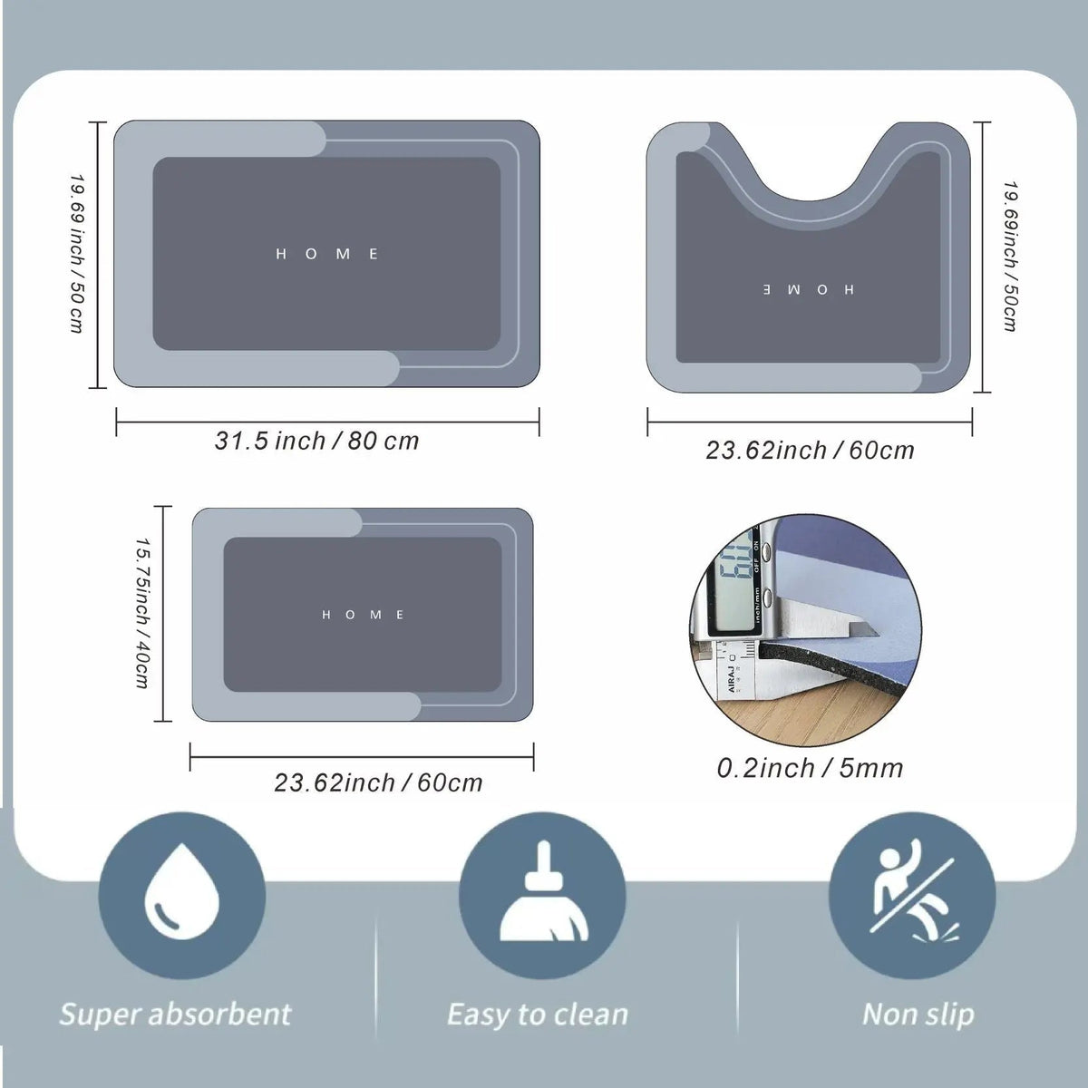 Bathroom Mat — Quick-Dry, Non-Slip, Plush, Absorbent, Machine Washable