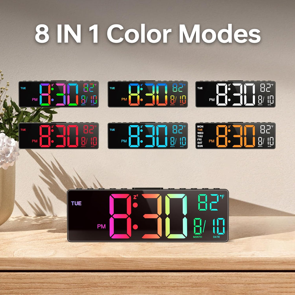 10.5'' Digital Large Alarm Clock with 8-in-1 RGB Colors