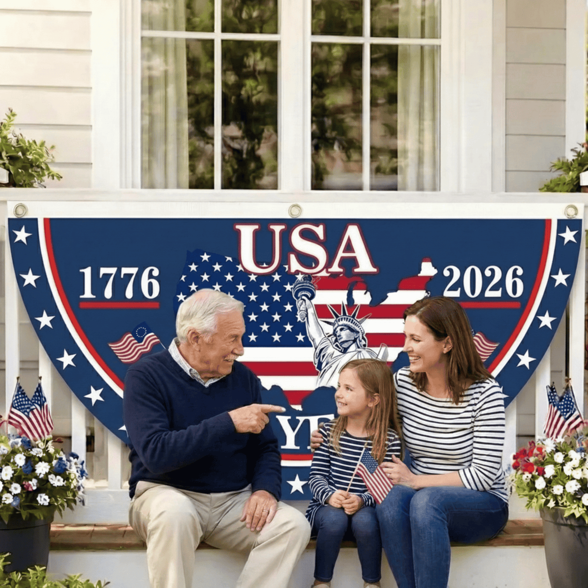 USA 250th Anniversary Flag Half Round Banner