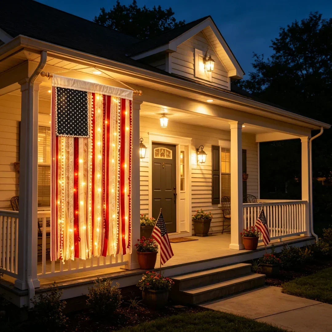 4 x 2.3 Ft Lighted Rag American Flag Banner -  USA 250th Celebration