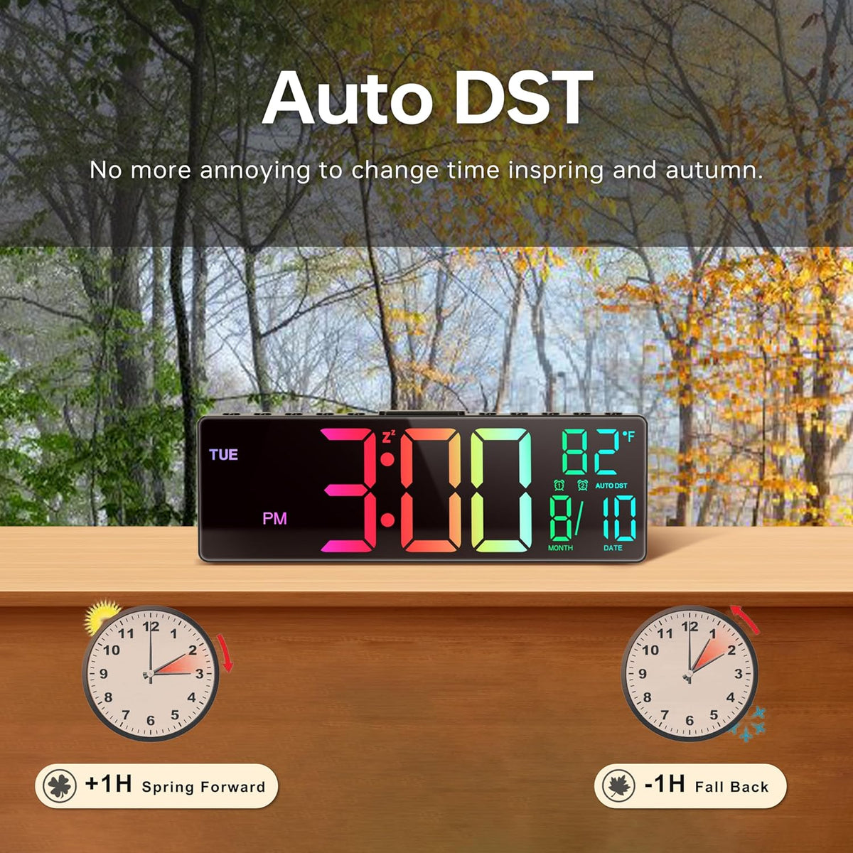 10.5'' Digital Large Alarm Clock with 8-in-1 RGB Colors