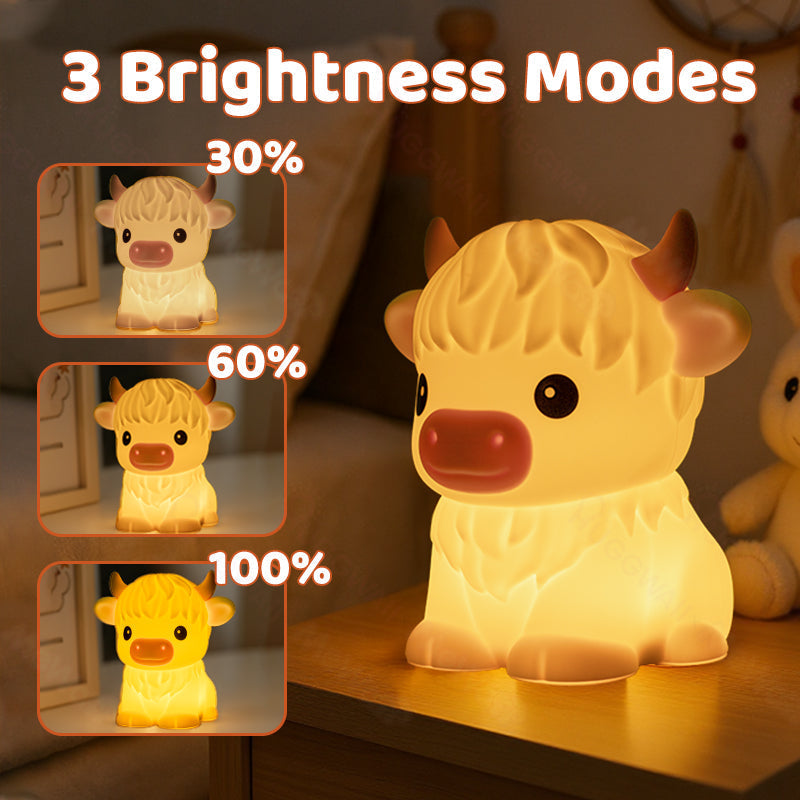 Satsus® Highland Cow Silicone Squishy LED Night Light - Perfect Gift for Kids and Girls
