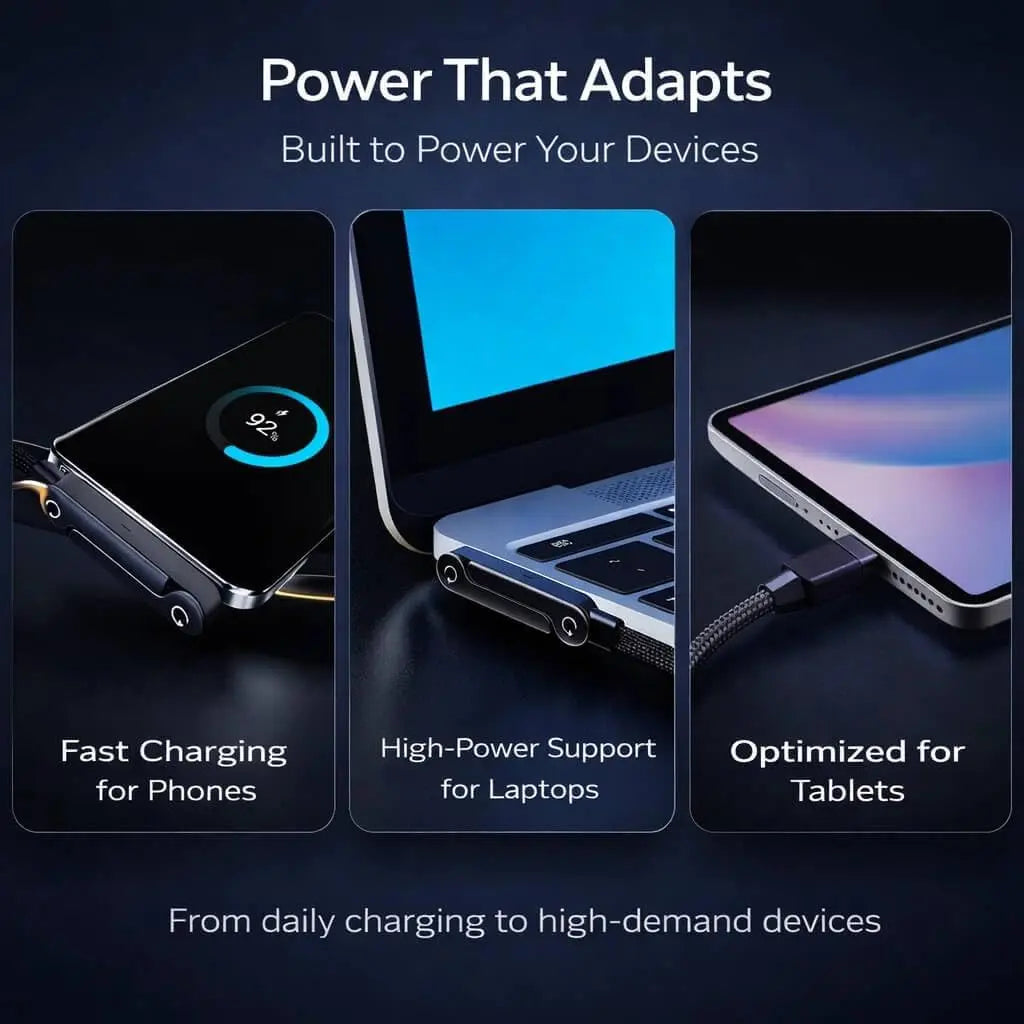 USB-C Cable — 240W Fast Charging, Built-In Stand, Braided, Durable, Power Delivery, Black