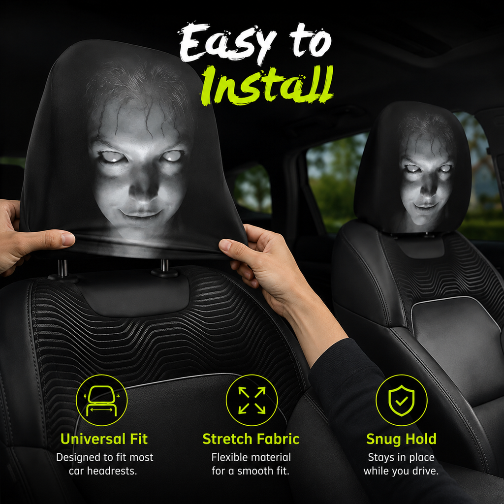 Funny Cartoon Car Headrest Covers – 2PCS Universal Fit