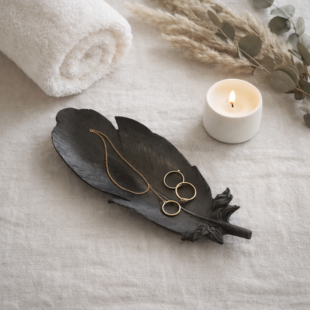 Feather-Shaped Concrete Jewelry Tray