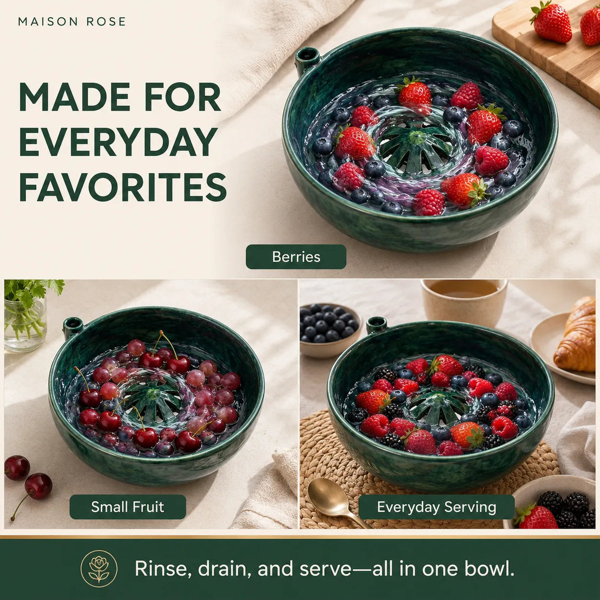 BerryBloom – Ceramic Fruit Rinsing Bowl