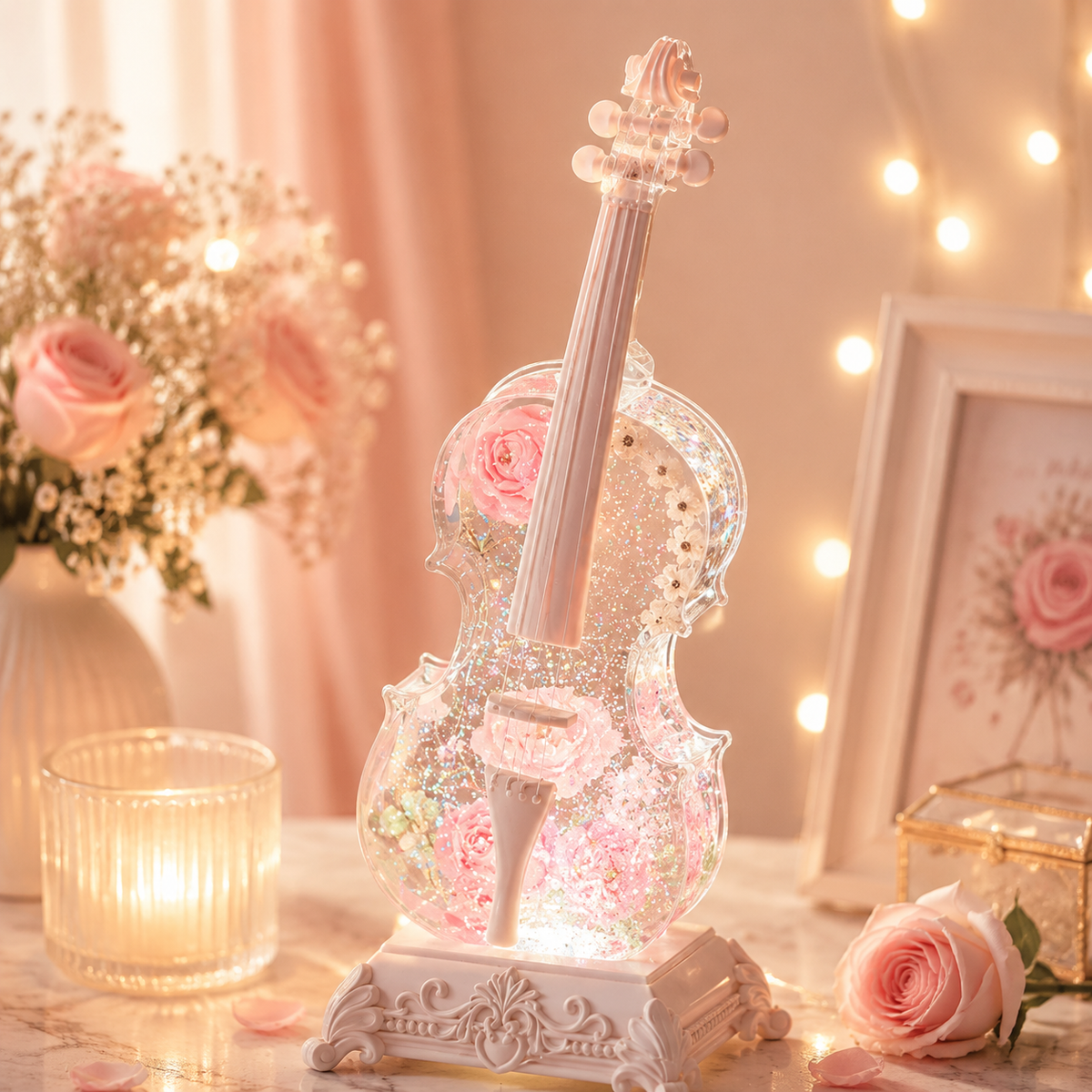 Crystal Violin Music Box – Bluetooth Speaker With Dream Light & Snow Effect