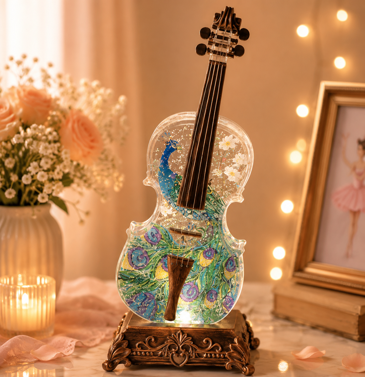 Crystal Violin Music Box – Bluetooth Speaker With Dream Light & Snow Effect
