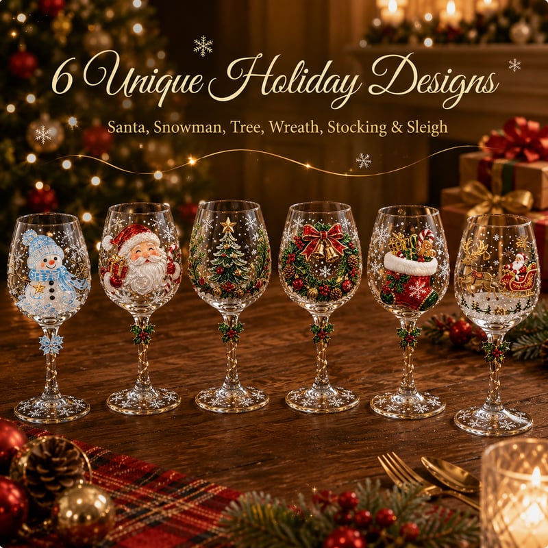 Christmas 3D Wine Glass Collection Gift Box Set