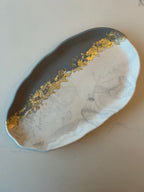 Grey Marble & Gold Leaf Organic Jesmonite Tray