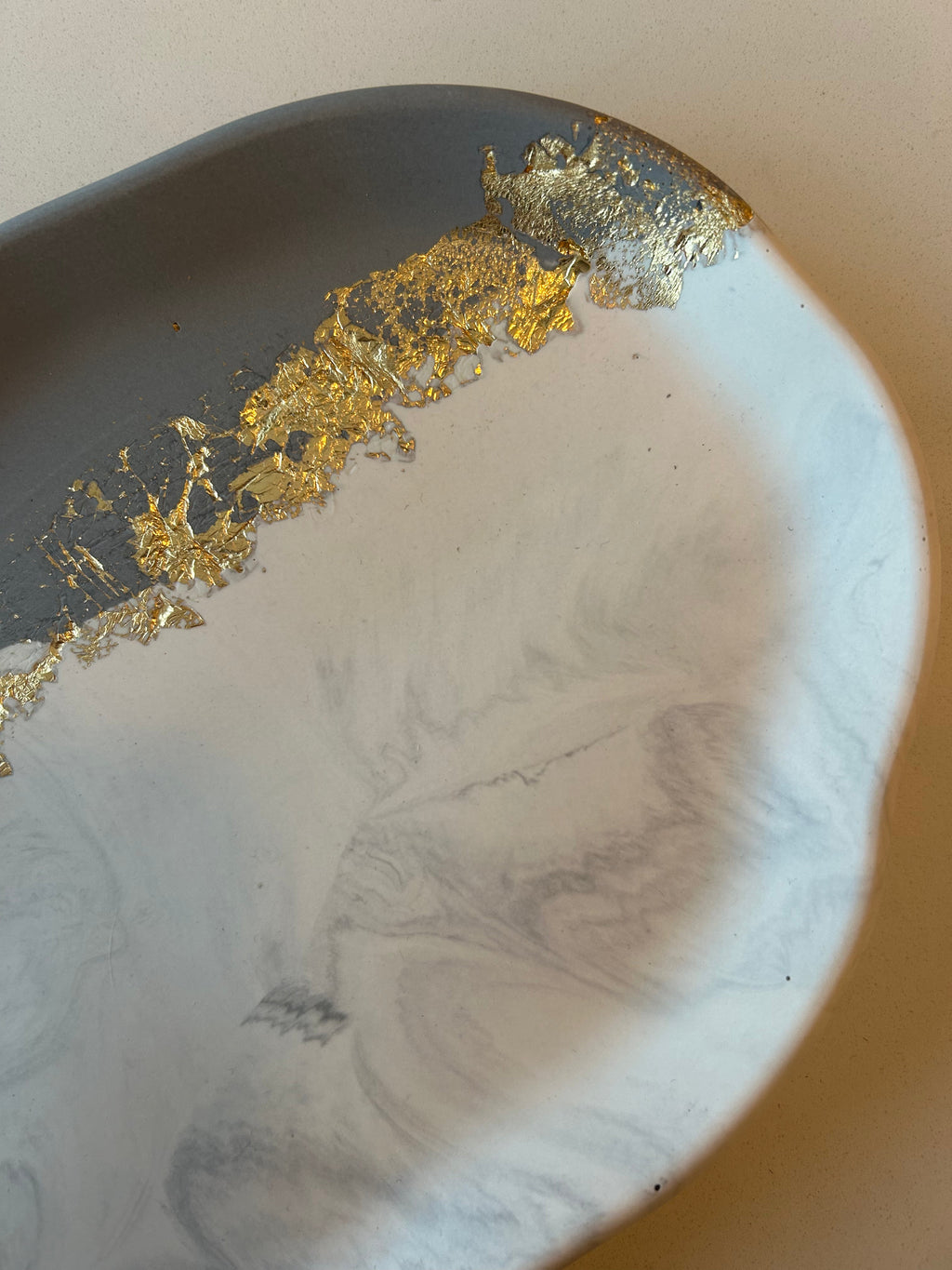 Grey Marble & Gold Leaf Organic Jesmonite Tray