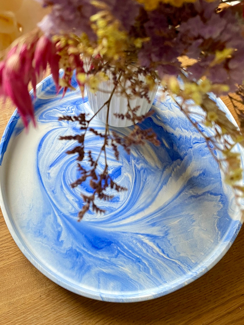 Blue Marble Round Jesmonite Tray