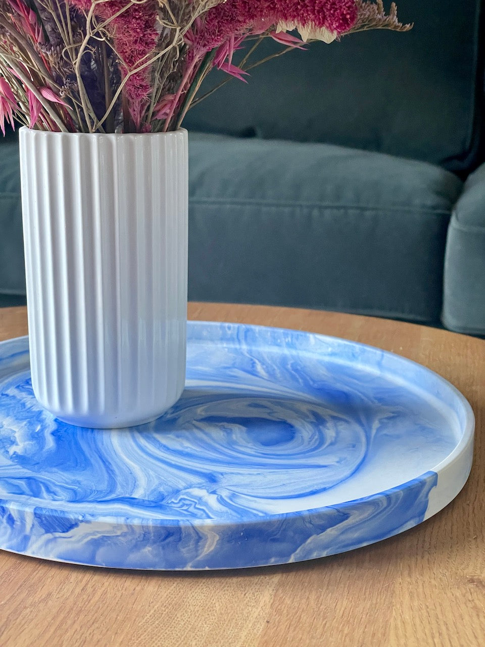 Blue Marble Round Jesmonite Tray