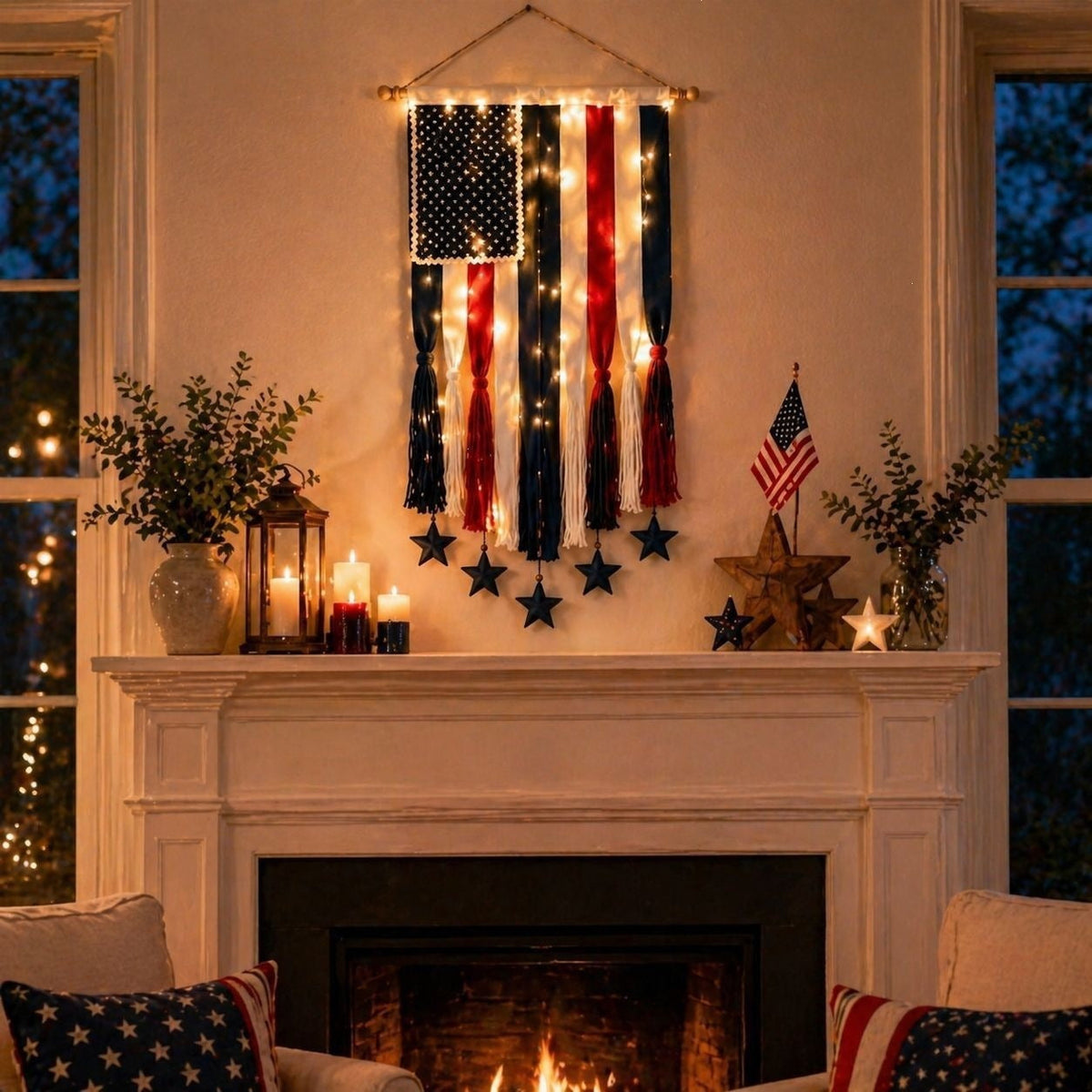 4 x 2.3 Ft Lighted Rag American Flag Banner -  USA 250th Celebration