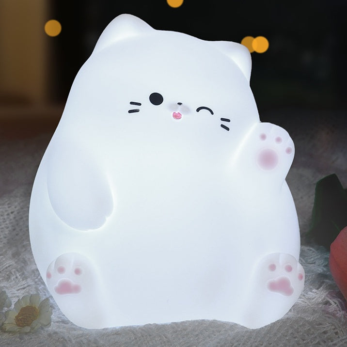 Satsus® Squishy Silicone Waving Cat LED Night Light - Perfect Gift for Kids and Girls