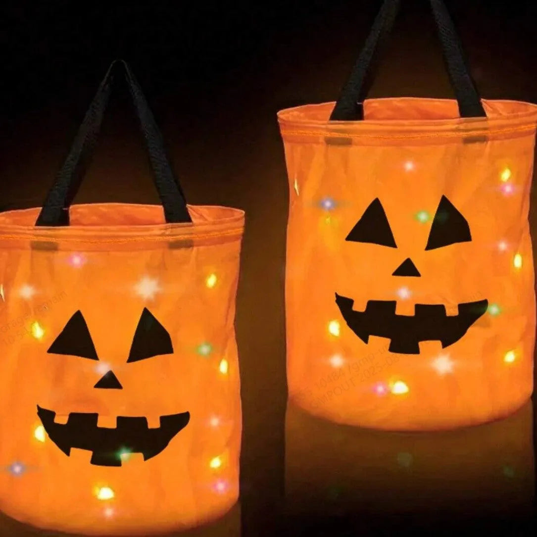 Halloween Glowing Pumpkin Bag – LED Lights & Spacious Interior 2 Pack