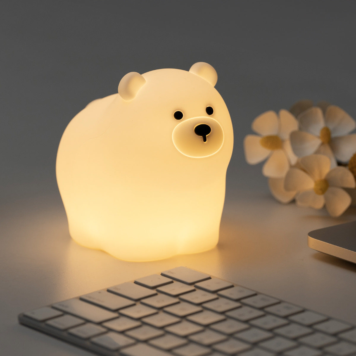Satsus® Breathing Bear Snuggly  Squishy Silicone Sleeping Companion Sound LED Night Light Perfect Gift
