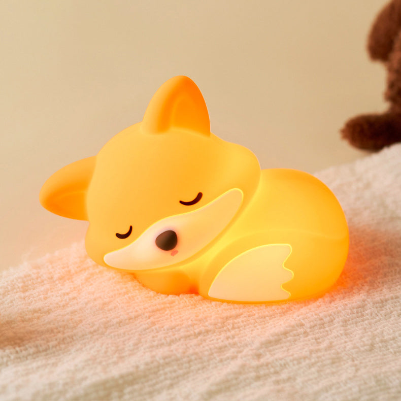 Satsus® Fox Night Light with Curled Tail Silicone Squishy Animal Design Lamp Perfect Gift