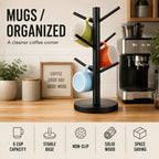 Tree-Shaped Wooden Mug Holder with Round Base