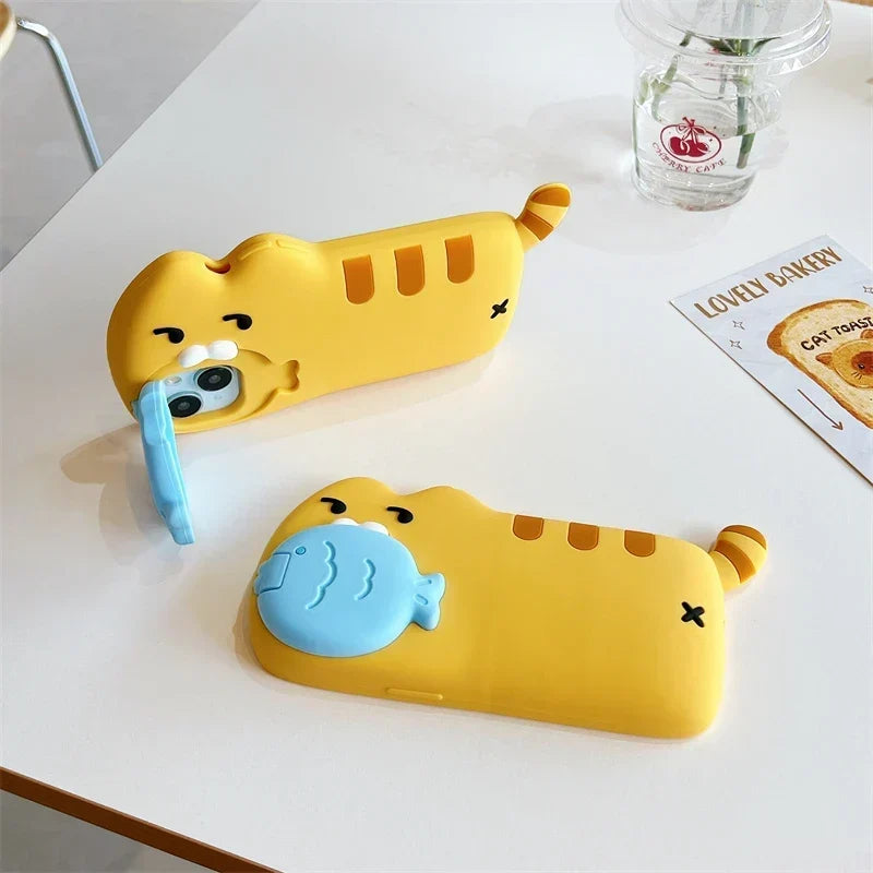 Snack Attack Cat and Fish Phone Case