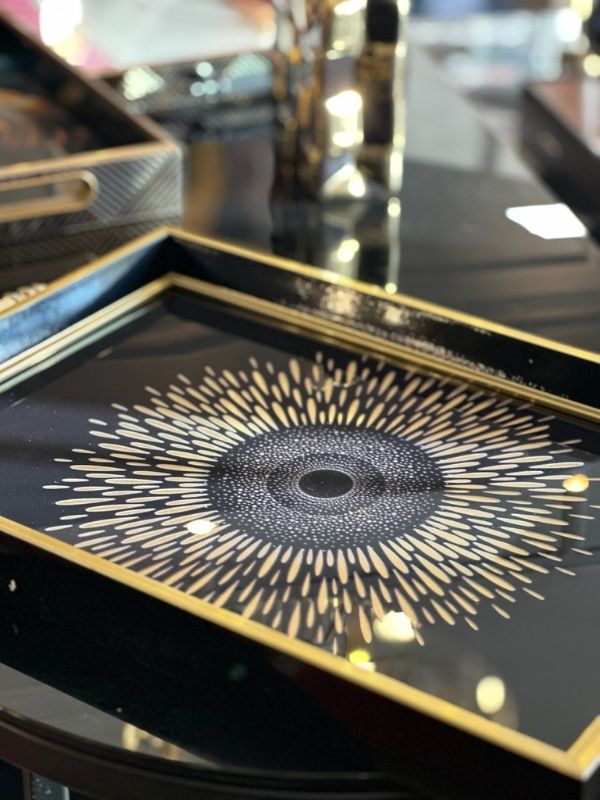 Black & Gold Glass Serving Tray