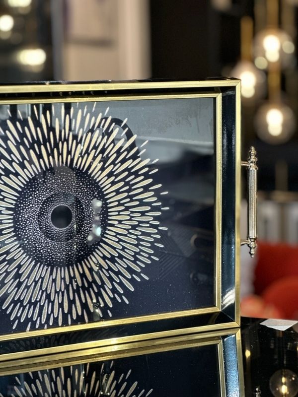 Black & Gold Glass Serving Tray