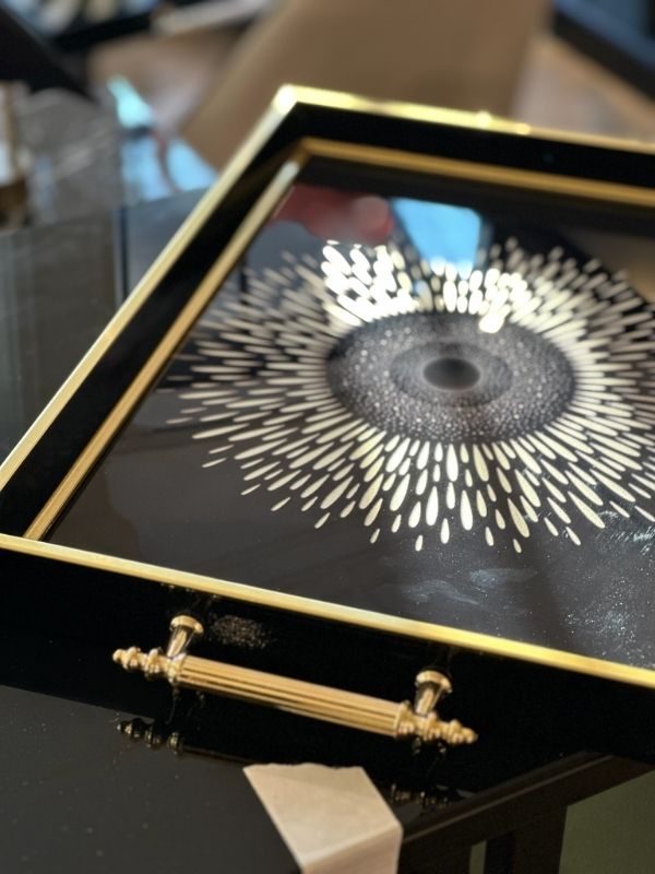 Black & Gold Glass Serving Tray