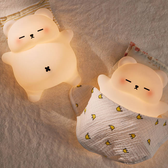 Satsus® Breathing Bear Snuggly  Squishy Silicone Sleeping Companion Sound LED Night Light Perfect Gift