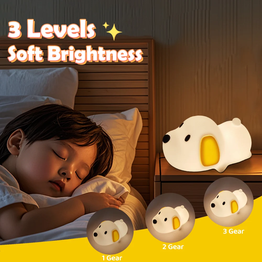 Satsus® Puppy Silicone Squishy Night Light Gift Cute Droopy Ears and Cozy for Decor Perfect Gift